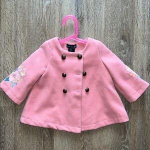 George Pink Kids Pea Coat with Floral Embroidery